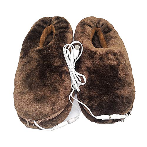 Heated Slippers USB Electric Heated Slippers Cold Winter Warm Plush Slippers(Coffee)