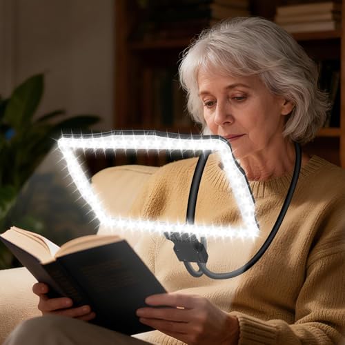 10X Magnifying Glass with Light, Hands Free Large Magnifying Glass for Reading, Full Book Page Magnifiers Flexible Gooseneck Magnifier for Reading Repair Sewing Low Vision, 10.6 x 7.8in