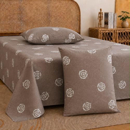 Image of Castiqa Elastic Fitted Supersoft Premium Polycotton 200TC King Size Bedsheets with 2 Pillow Covers | No Slip Bedsheet | (Brown Petals, King (72x78 Upto 10 inch Mattress))