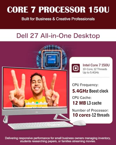Image of Dell 27 All-in-One Desktop, Core 7 Processor 150U, 64GB DDR5 RAM, 2TB SSD