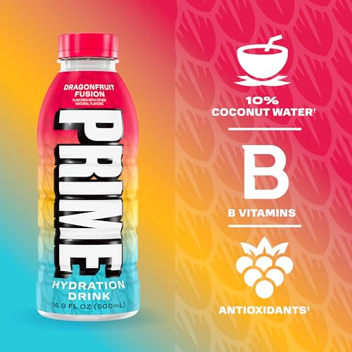 Image of PRIME Hydration DRAGONFRUIT FUSION, Sports Drink with Coconut Water, Electrolyte Enhanced to Replenish Fluids, Zero Added Sugar, B Vitamins, Antioxidants, Made with Natural Flavors, 16.9 Fl Oz 12 Pack
