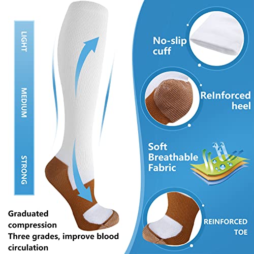 Image of bropite Compression Socks for Women &Men Circulation-Support Knee High Socks 20-30 mmhg-Best for Running,Medical,Nurse,Travel, 02-copper white, Large-X-Large