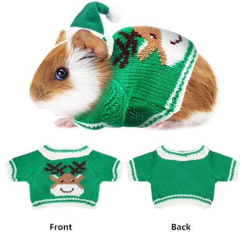 HANABASS Christmas Pet Outfit for Small Pets 2 Mini Hats and 2 Knitted Sweaters Festive Guinea Pig and Bunny Costume Set including Comfortable Elastic Straps for Winter - Image 4