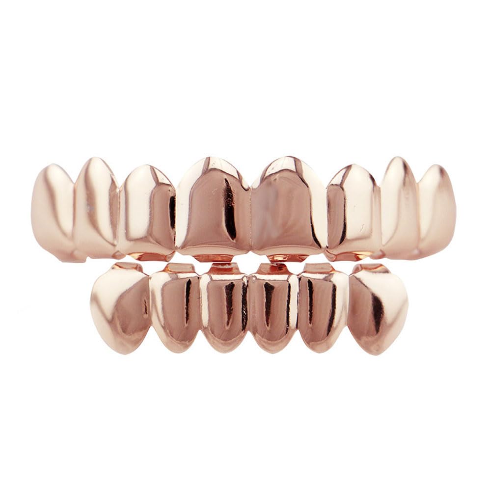 Qiwenr18K Gold Plated Hip Hop Grillz, Punk Grillz with Polished Teeth, Gold-Plated Grillz