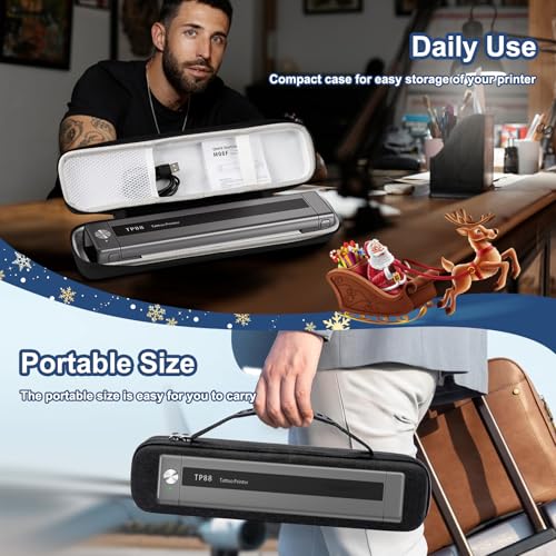 Image of Tattoo Case, Compatible with Phomemo TP88 /M08F /TP81 /TP83 A4 Portable Printer&Tattoo Machines, for Travel Printer Storage Papers & USB Cable, Shockproof (Case Only), Black