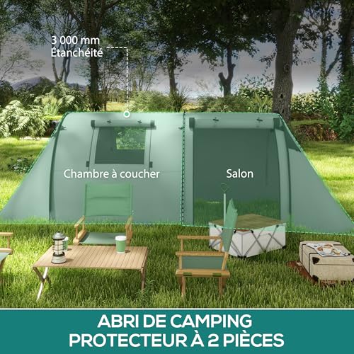 Outsunny Tente de Camping pour 3-4 Personnes, Tente familiale avec 1 Salon et 1 Chambre, imperméable, Facile à Transporter avec Sac, 470 x 220 x 150 cm, Gris – Image 4