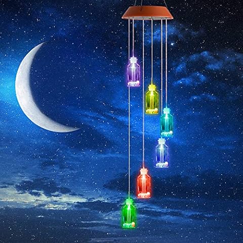 Solar Wind Chimes Outdoor,LED Color Changing Solar Lights Outdoor Decor Mobile Wind Spinner Wind Chimes for Home Party Night Garden Decoration Lucky Star Bottle Cover