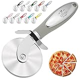 Zulay Kitchen Rueda grande para cortador de pizza, rebanadora de pizza de acero inoxidable, fácil de limpiar y cortar, súper afilada, mango antideslizante y apto para lavavajillas, color gris