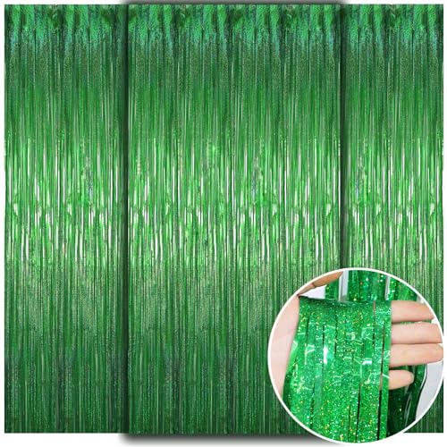 WD&CD 3 Piezas Cortinas de Oropel, Cortina Fiesta,Metálica Foil Fringe Cortinas para Fondo Decoración Pared Fiestas Cumpleaños Fiesta de Graduación Navidad Boda Halloween, Verde
