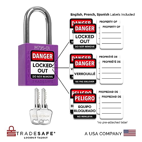Image of TRADESAFE Lockout Tagout Locks Set with Master Keys - 10 Purple Loto Locks Keyed Different, OSHA Compliant Lock Out Tag Out Padlocks for Lockout Tagout Kit, 2 Keys Per Lock