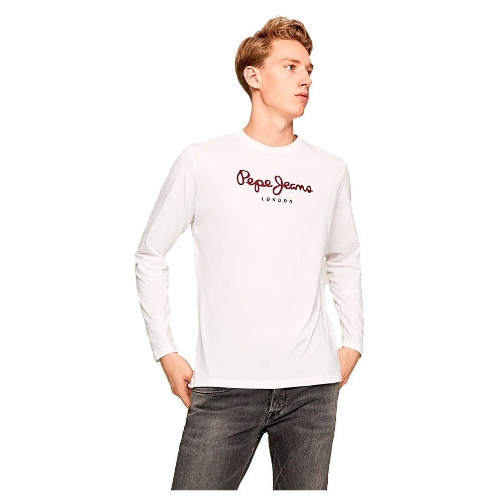 Pepe Jeans Eggo Men's T-Shirt Slim Fit Long Sleeve White (White), M