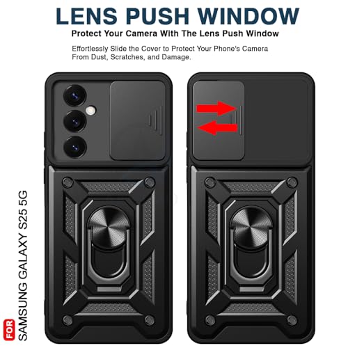 Image of AESTMO Tough Armor Compatible with Samsung Galaxy S25 5G Bumper Back Case Cover | Ring Holder & Sliding Camera Cover | 360 Degree Protection Back Case Cover (Black)