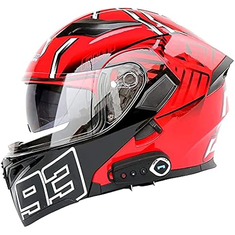 Bluetooth Motorcycle Helmet DOT/ECE Certified Modular Full Face Flip Up Motorbike Helmet Double Sun Visor Street Bike Helmet with Microphone Mp3 FM Radio Noise Reduction Ventilated Black Red,XL Cover