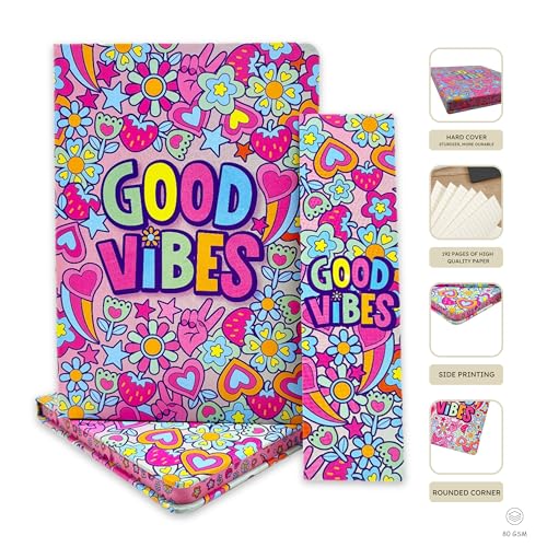 Image of Articious Notebook Set, Premium Hardcover Journal, Bookmark and Matching Box |192 Ruled Pages, 80 GSM | A5 Ruled Writing Notebook for Girls, School & Office | Durable Cover, Smooth Paper- Good Vibes