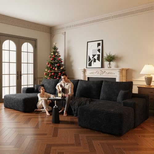 Image of Boneless Couch, Modular Sectional Couches for Living Room, U-Shaped Cloud Couch Sofa with Deep Seat, Fluffy Corduroy Upholstered Corner Sofa