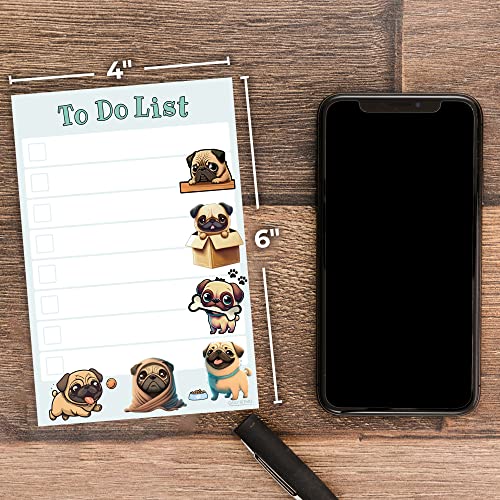 Image of Kawaii Pug Puppies Sticky to Do List Notepad - Dog Sticky Notes Stationary School Office Supplies for Girls and Pug Mom | Pug Gifts for Pug Lovers | 4 inch x 6 inch 50 Pages