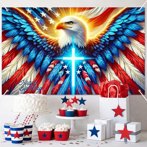Image of BlissYard 4th of July Decorations 71 x 43 Inch America Independence Day Banner US Flag Bald Eagle Patriotic National Holiday Backdrop Veterans Day Memorial Day Theme 4th of July Party Decorations