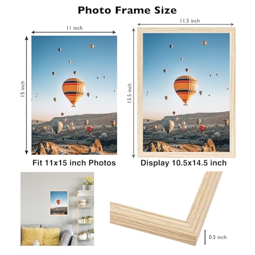 Image of JCJMY 11x15 Picture Frame for Wall Hanging, Wall Mounting Horizontally or Vertically, 11 x 15 Wall Gallery Poster Photo Frame with Shatter Resistant Plexiglass, Natural