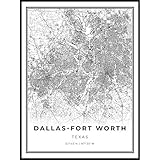 Skanndi Dallas-Fort Worth DFW Map Print, Texas TX USA Map Art Poster, Modern Wall Art, Street Map Artwork 16x20