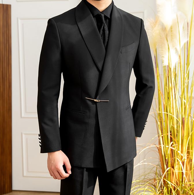 Men's Classic Black Tuxedo Wedding Banquet Commuter Suit Stylish Buckle Suit Jacket4