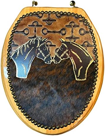 Cowboy Cowhide & Leather Western Decor Horse LOVERS Oak Toilet Seat Cover