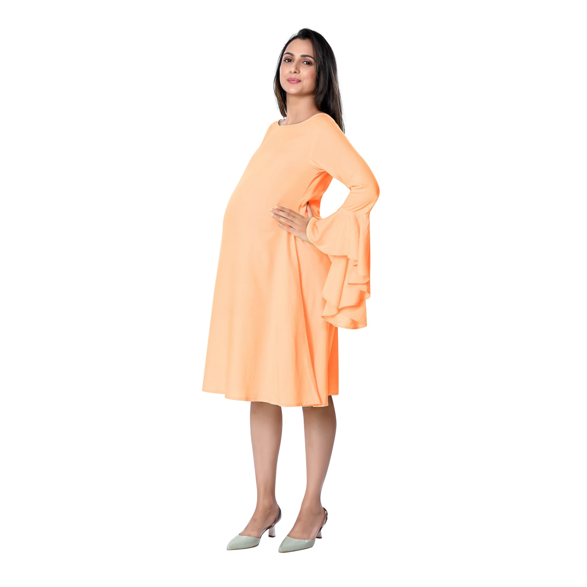 Peach Rayon Elegant Maternity Dress-picture-41