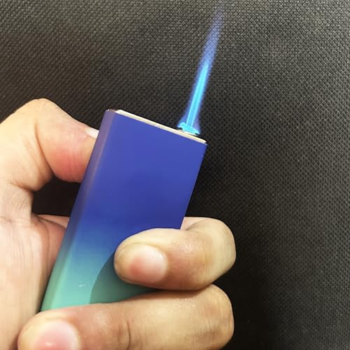 Image of Windproof Jet Flame Refillable Slide Button Cigarette Lighter Pocket Lighter (Blue-Green)