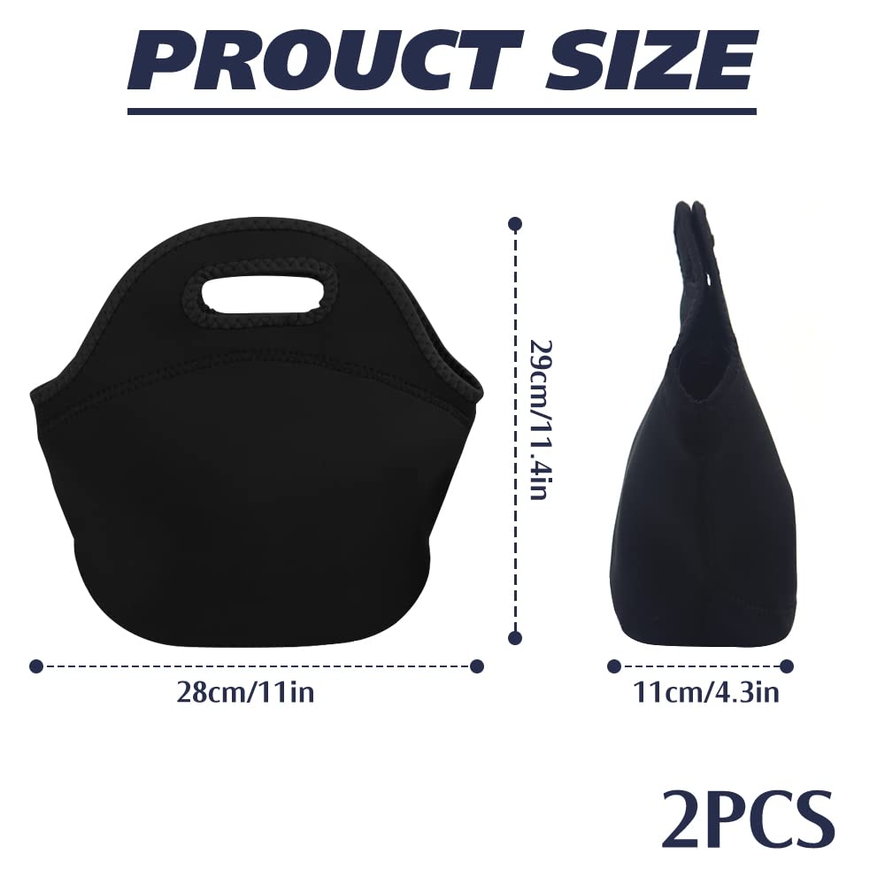 Chihutown 2 Pcs Black Neoprene Lunch Bag, Lunch Bags for Girl Boy Teens Insulated Lunch bag, Thermal - Image 2