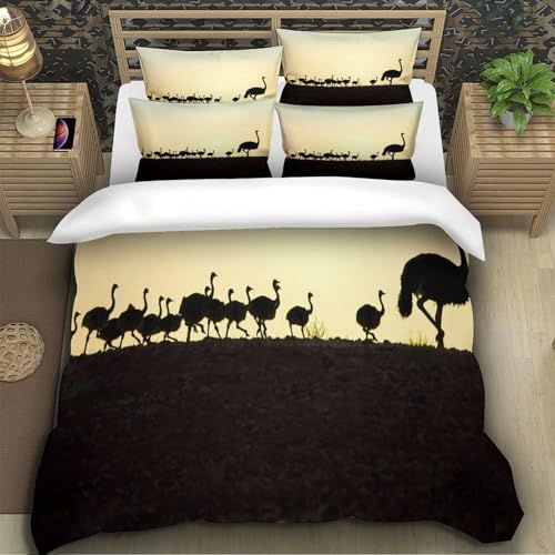 Housse de couette autruche 3D 260x220 cm en microfibre avec 2 taies d'oreiller - 5