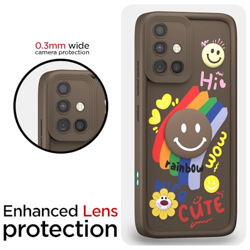 Image of Pikkme Back Cover for Samsung Galaxy A51 | Soft Silicone| Cute Rainbow Smile & 3D Cartoon Flower Design | Shockproof Raised Camera Protection Bumper Case (Brown)