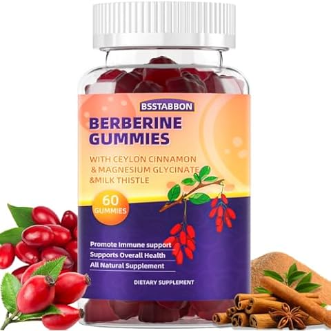 BSSTABBON Berberine Gummies with Berberine HCL,Ceylon Cinnamon,Magnesium Glycinate Immune System Support for Men and Women 60Gummies Cover
