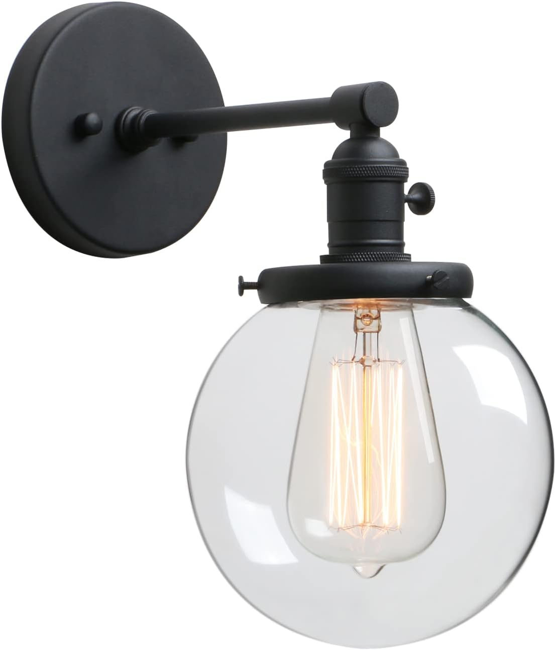 Phansthy Black Wall Sconce Light Industrial Wall Lamp with 5.9 Inches Glass Canopy and On Off Switch for Kitchen Bathroom Corridor (Black)