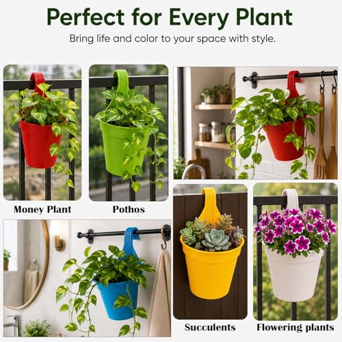 Image of Amazon Brand - Umi Plastic Small Hook Hanging Pot for Balcony, Size - 20.5 x 14.5 x 8.5 cm (Pack of 15, Multicolor)