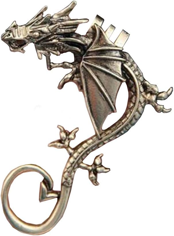 Dragon Earrings Non- Pierced Clip On Earrings Fake Ear Cartilage Cuff Ear Ring (Black)