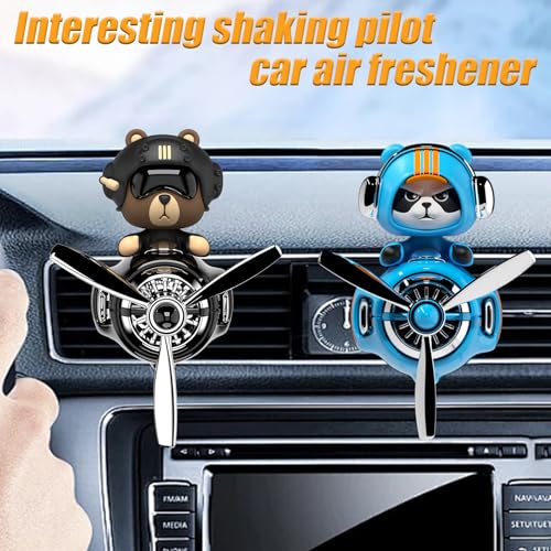 Image of 2Pcs Car Air Fresheners, Cute Bear Pilot Automotive Air Outlet Creative Car Perfume Diffuser, Automotive Accessories Air Vent Decoration with 8 Fragrant Tablets (Black 1+Blue 2)