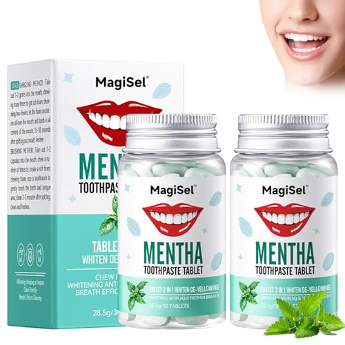 Pasta De Dientes En Tabletas 60Pcs, Pasta de Dientes Masticable, Tabletas Masticables de enjuague bucal, Ilumina y Blanquea Refresca el aliento