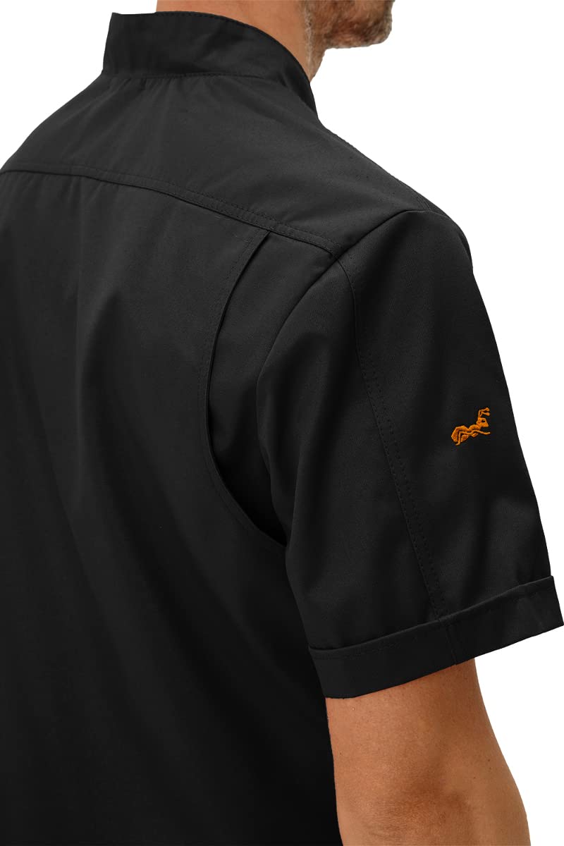 strongAnt Chaqueta de Chef de Manga Corta para Hombre, con Botones de Bola, Uniforme de Chef Ajustado, Chaqueta de Panadero