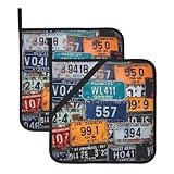 Topflappen mit Nummernschild-Druck, hitzebeständig, rutschfest, wasserdicht, heiße Pads mit Schlaufe für Mikrowelle, Grillen, Kochen, Backen, 20,3 x 20,3 cm, 2 Stück