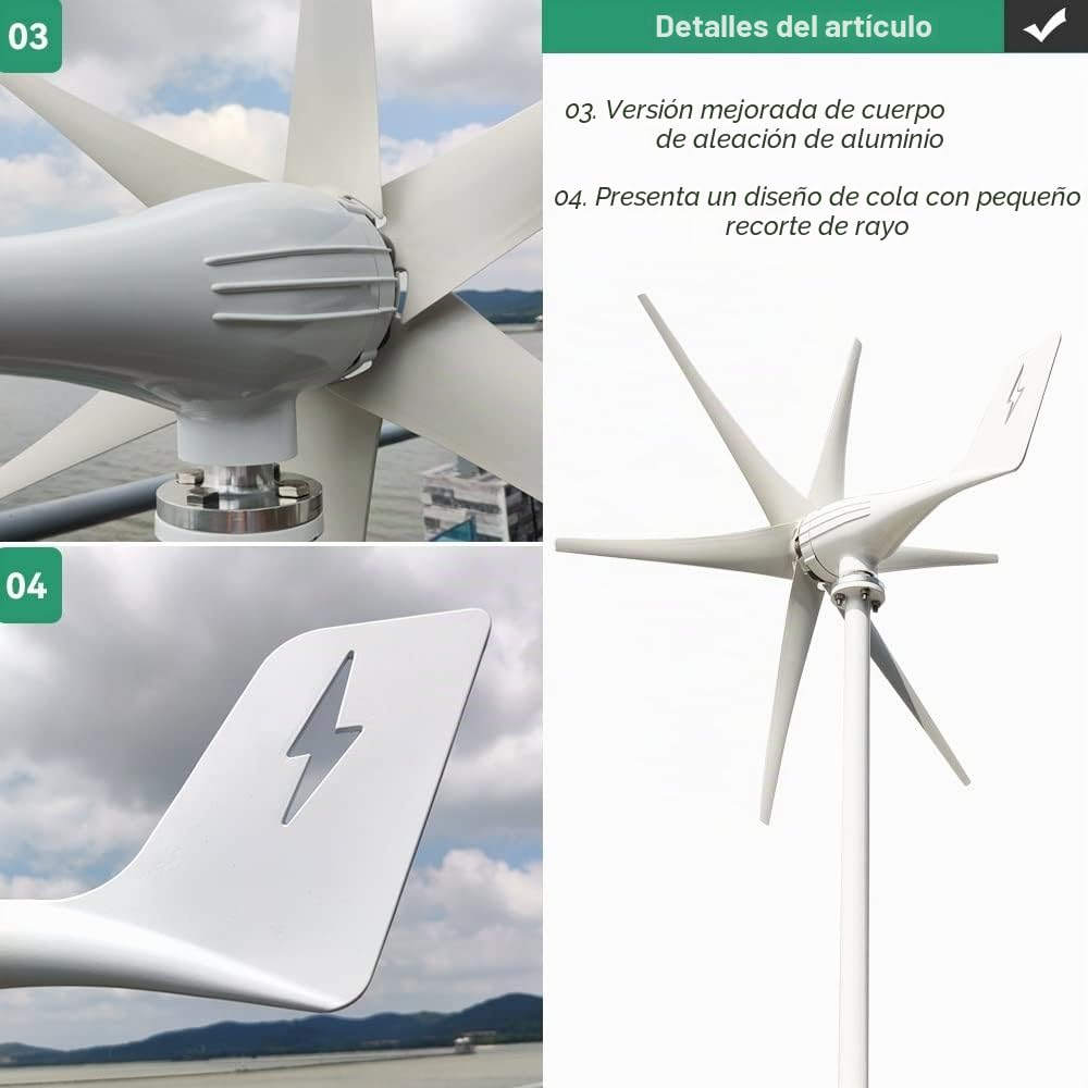 Aerogeneradores, 6 aspas molinos de viento aerogenerador energía 3000W 12V 24V 48V con controlador de carga Mppt for uso doméstico de viento,Turbina Eólica(With Mppt Controller,24V)
