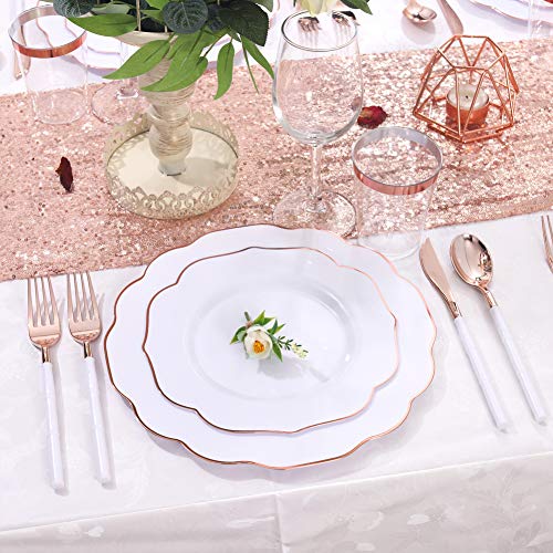 image for BUCLA 30Guest White And Rose Gold Plastic Plates With Rose Gold Plasti