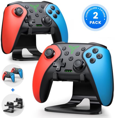 Switch Controller 2-Pack, Wireless Pro Controller for Switch2/Switch/Lite/OLED, Bluetooth Gamepad with Programmable Back Buttons, Turbo, Vibration, Gyro, Compatible with iOS/Android/PC, Includes 2 Stands
