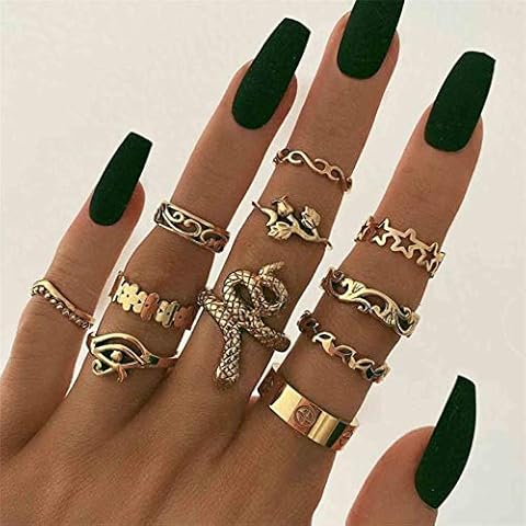 Runmi 11Pcs Boho Knuckle Rings Vintage Gold Ring Sets Snake Finger Rings Jewelry for Women and Girls Cover