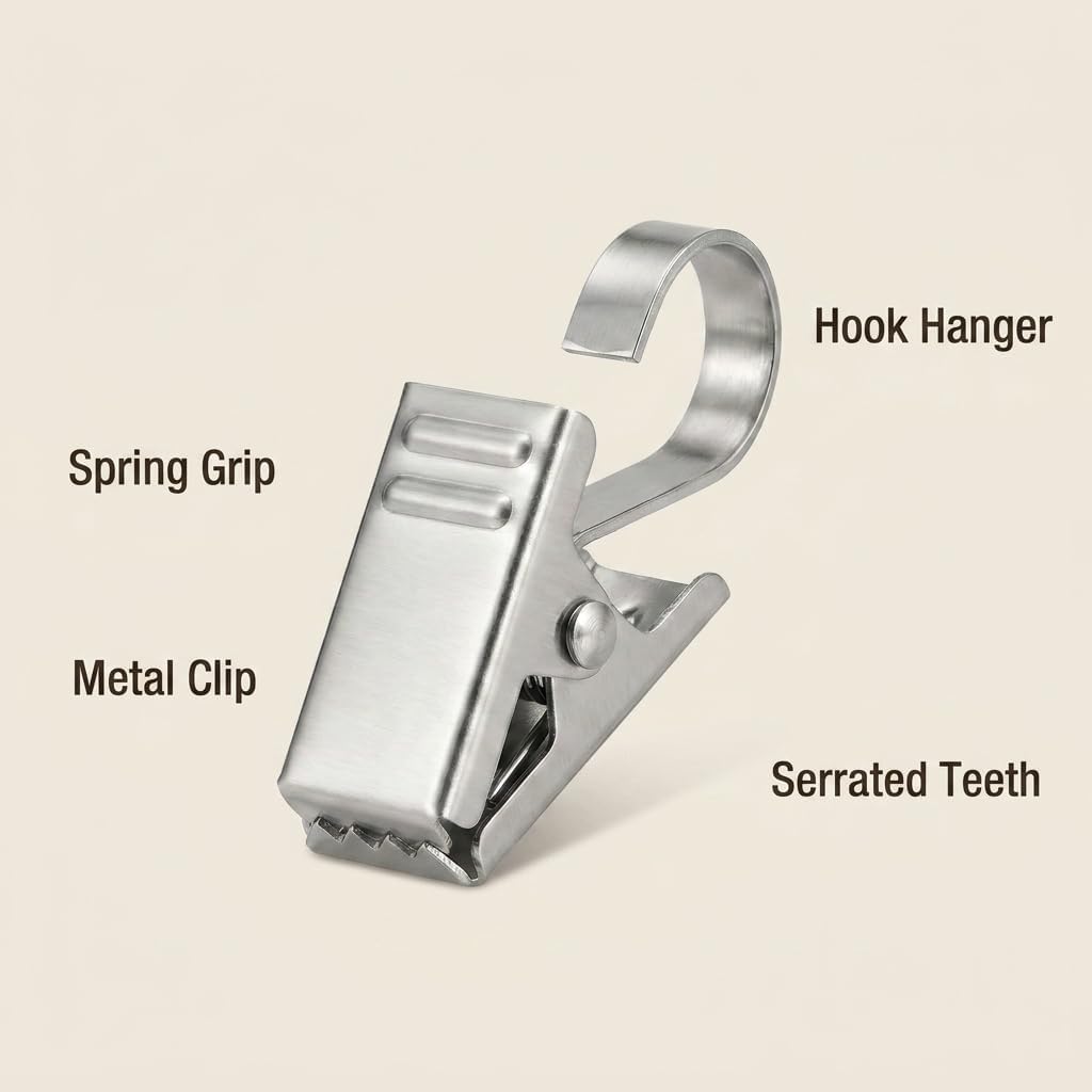BIHRTC Pack of 50 Curtain Clips Stainless Steel with Hooks Lights Hanger