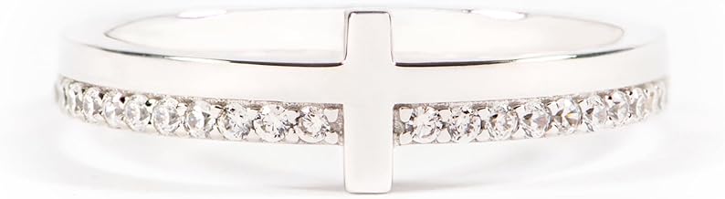 STORYJEWELLERY Cross Rings for Women, 925 Sterling Silver Purity Ring with Cubic Zirconia, Dainty Christian Jewelry, Confirmation and Baptism Gifts