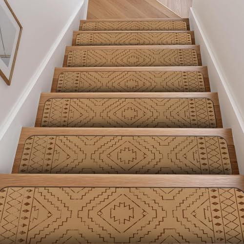 Alfombras para peldaños de madera antideslizantes gris pardo de 30 x 8 pulgadas