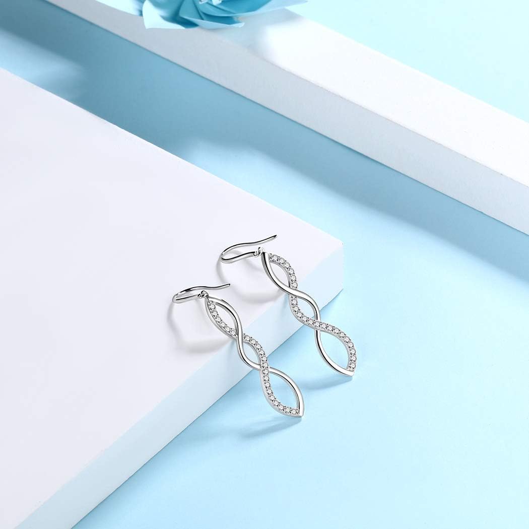 Jewmon 925 Sterling Silver Infinity Drop Dangle Earrings for Women Cubic Zirconia Endless Symbol Infinity Love Hoop Earrings Elegant Wedding Earrings Fine Jewelry Bridesmaid Christmas Day Gift for Her