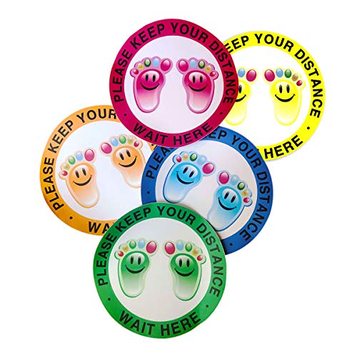 CTIYC 6 Ft Social Distance Floor Decals for Kids-(5Pk)-12 Inch Decal-Pre-School-Classroom-Daycare-Crowd Control Guidance- Sticker-Waterproof-Easy to Remove-Anti-Slip (Green)