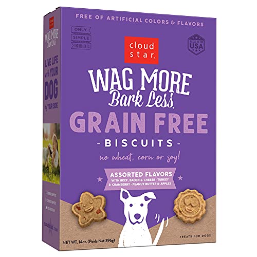 Cloud Star Wag More Bark Less - Dog Treats - Crunchy Biscuits - Grain Free Assorted Flavors - 14 oz Box