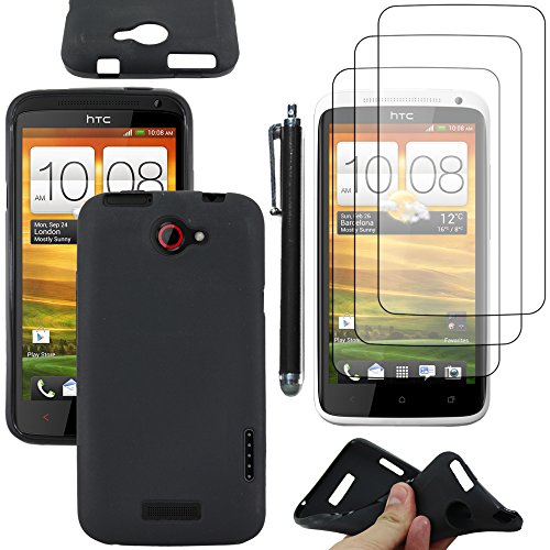 ebestStar - Coque pour HTC One X, Etui Protection Silicone Antichoc, Souple Slim + Stylet + 3 Films d'écran, Noir