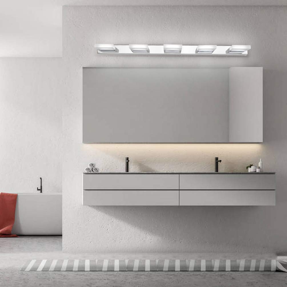 Klighten Lámpara LED de Espejo 20W 1300LM Lámpara de Baño, Blanco Frio 6000K Lámpara LED de Pared Luz de Gabinete IP44 Luz de Espejo de Baño de Acero Inoxidable 95CM